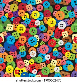 Vector seamless pattern of multi-colored buttons of different shapes