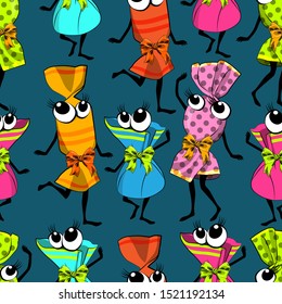 Vector seamless pattern with multi-colored candies.  