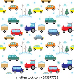vector  seamless  pattern with multicolored cars in white background