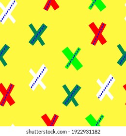 vector seamless pattern multicolored crosses x on a yellow background