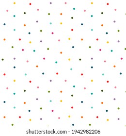 Vector seamless pattern with multicolored dots, circles. Suitable for children's parties, Easter, Valentine's Day, birthday. Suitable for packaging, prints, wallpapers.