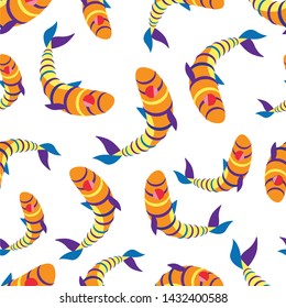 Vector seamless pattern. Multi-colored fish on a white background. Summer holidays presents and gifts wrapping paper.