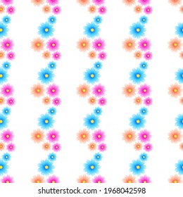 Vector seamless pattern with multi-colored flowers on a white background. Use in fabric, wrapping paper, wallpaper, bags, clothes, dishes, cases on smartphones and tablets.