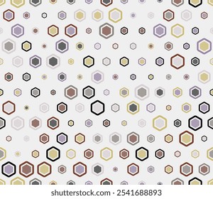 Patrón sin fisuras de Vector. Elementos geométricos multicolores de diferentes tamaños. Celdas hexagonales redondeadas en negrita con relleno y celdas sólidas internas. Patrón hexagonal. Diseño de baldosas. Ilustración vectorial perfecta.