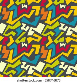Vector seamless pattern with multi-colored geometric shapes of irregular shape. 