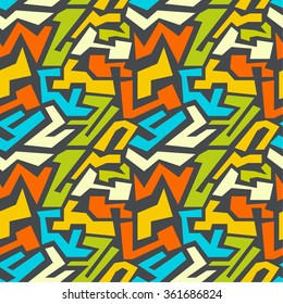 Vector seamless pattern with multi-colored geometric shapes of irregular shape. 