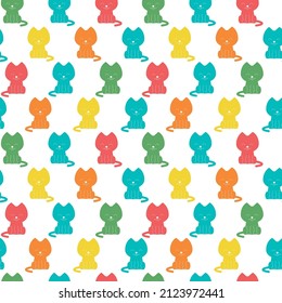 Vector seamless pattern multicolored kittens on a transparent background.