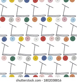 Vector seamless pattern with multicolored scooters. Perfect for fabric, textile. 