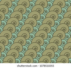 Vector seamless pattern of multi-colored snails arranged diagonally