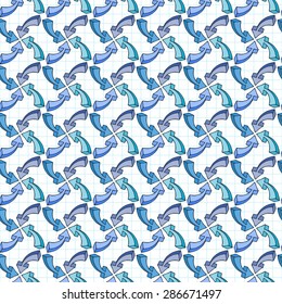 Vector seamless pattern of multi-colored volume arrows on checkered paper