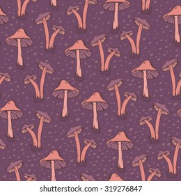 Vector seamless pattern of mushroom in green colors