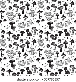 Vector seamless pattern of mushroom and toadstools