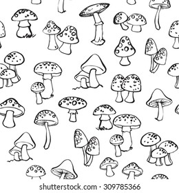 Vector seamless pattern of mushroom and toadstools