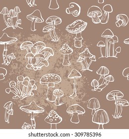 Vector seamless pattern of mushroom and toadstools