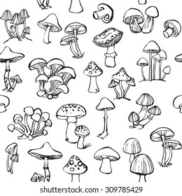 Vector seamless pattern of mushroom and toadstools