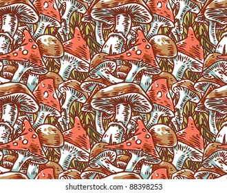 vector seamless pattern with mushrooms