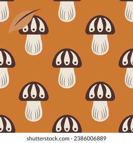 Vector seamless pattern with mushrooms. Autumn botanical print is perfect for seasonal decor, wrapping paper or textile