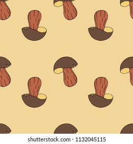 Vector seamless pattern of mushrooms. Hand drawn illustration.