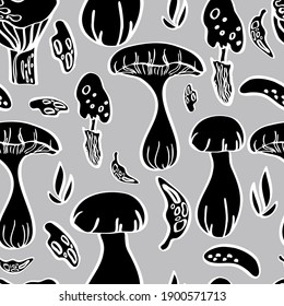 vector seamless pattern mushrooms on gray background