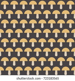 Vector seamless pattern with mushrooms on the gray background. Autumn ornament in flat style.