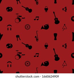 vector seamless pattern, music icon on red background, endless background