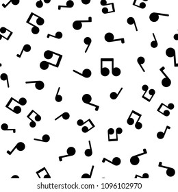 Vector seamless  pattern with music notes. Print for fabric, paper, package. Useful for music shop, exhibition, concert banner, poster. White musical background with black notes.