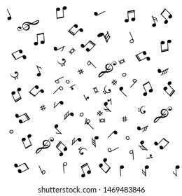 Vector seamless pattern with music notes white background. 