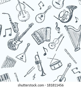 Vector Seamless Pattern of Musical Instruments