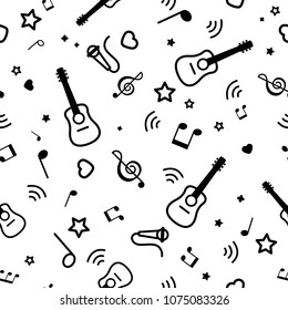 vector seamless pattern musical notes and guitars