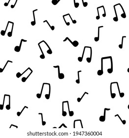 Vector seamless pattern with musical notes. Black hand drawn musical literacy signs on a white background.