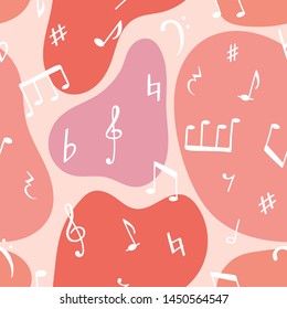 Vector seamless pattern with musical symbols. Red colors. 