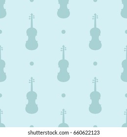 Vector seamless pattern for musical theme. Illustration of violin silhouette on blue background. Element for design, poster, paper, wallpaper, card.