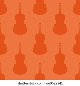 Vector seamless pattern for musical theme. Illustration of silhouette of contrabass. Element for design on blue background. Wallpaper, paper, card, poster.