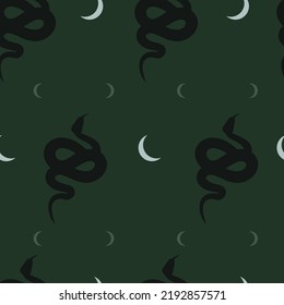 Vector seamless pattern. Mystic celestial serpent background. Boho flat design for fabric, textile, wrapping paper and wallpaper. Repeating image with snakes. Mysticism, esotericism, magic,witchcraft.