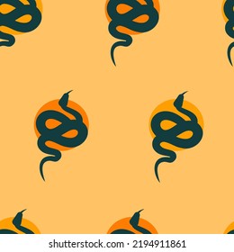 Vector seamless pattern. Mystic yellow serpent background. Flat design for fabric, textile, wrapping paper and wallpaper. Repeating image with snakes. Mysticism, esotericism, magic,witchcraft.
