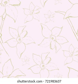 Vector seamless pattern with narcissus daffodil on pink
