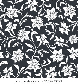Vector seamless pattern with narcissus flowers.