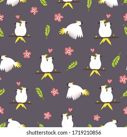 Vector seamless pattern with native Australian birds cockatoos