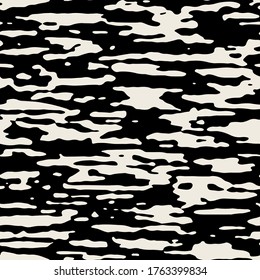 Vector seamless pattern. Natural abstract background with rough spots. Monochrome spotty texture. Organic striped print with brush strokes.