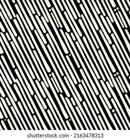 Vector seamless pattern. Natural abstract background with thin rough elements. Monochrome tiny texture. Diagonal organic striped print.