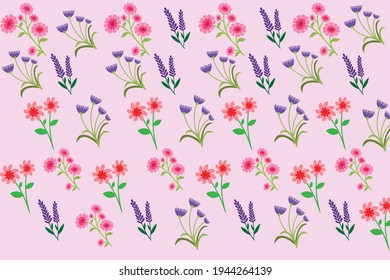 Vector seamless pattern, nature design. Colorful summer texture with tropical flowers.