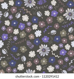 Vector seamless pattern of neat flowers. Scandinavian style. Floral background for textile, shawl design, book and diary covers, wallpapers, print, gift packaging and scrapbook, graphic art, printing