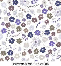 Vector seamless pattern of neat flowers. Scandinavian style. Floral background for textile, shawl design, book and diary covers, wallpapers, print, gift packaging and scrapbook, graphic art, printing
