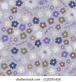 Vector seamless pattern of neat flowers. Scandinavian style. Floral background for textile, shawl design, book and diary covers, wallpapers, print, gift packaging and scrapbook, graphic art, printing