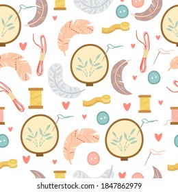 vector seamless pattern needlework and knitting, embroidery