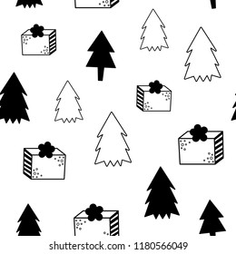 Vector seamless pattern of New year and Christmas. Doodle style background.