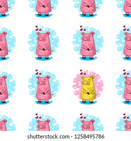 Vector seamless pattern for New Year and Christmas with Pigs in love. Winter greeting design.