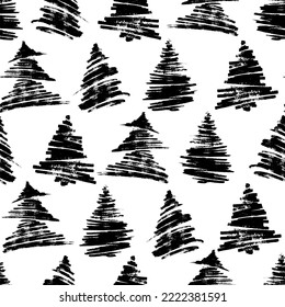 Vector seamless pattern with new year tree silhouettes. Repeatable holiday backdrop. Design for wrapping paper, greeting cards, ads, promo and banners.