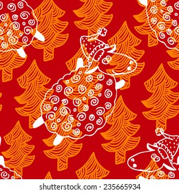 Vector seamless pattern with new year sheep. Hand drawn. 