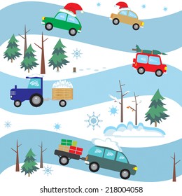 Vector seamless  pattern New Year's cars